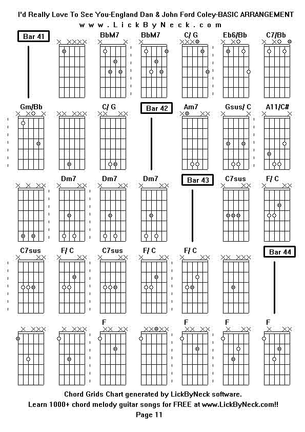 Chord Grids Chart of chord melody fingerstyle guitar song-I'd Really Love To See You-England Dan & John Ford Coley-BASIC ARRANGEMENT,generated by LickByNeck software.